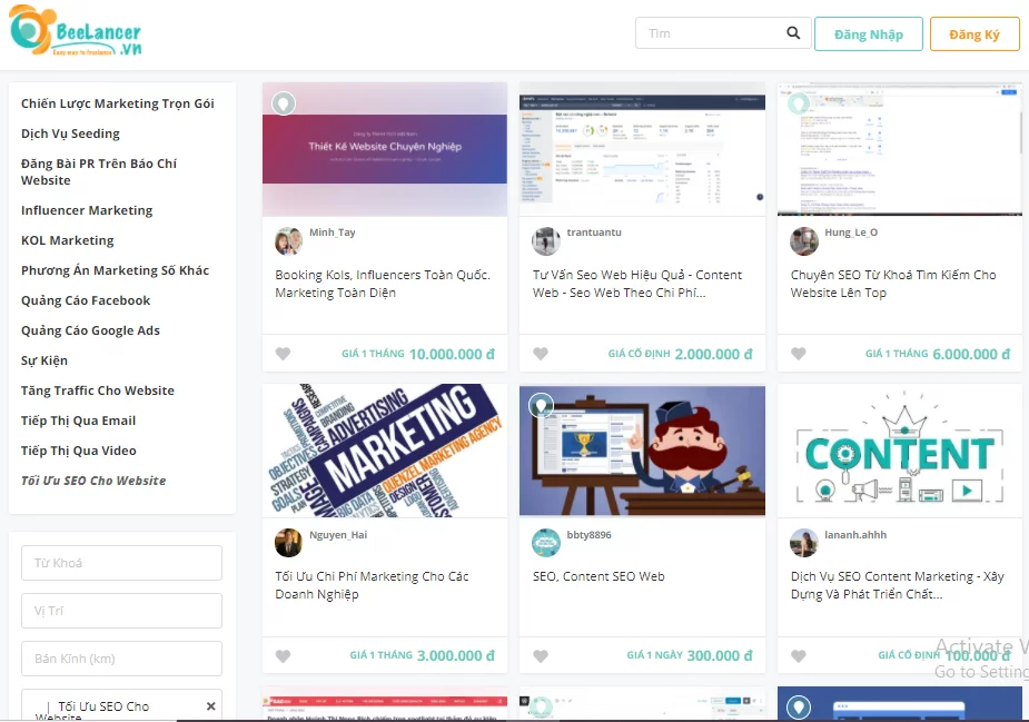 Một số dịch vụ SEO cho website của các freelancer