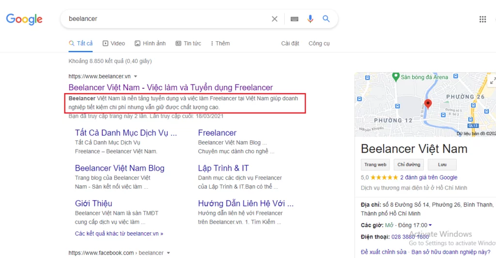 Mô tả meta nằm sau tiêu đề